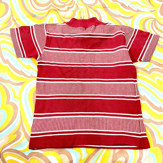 vtg 50s DONMOOR KIDS STRIPED Shirt // vintage boys 7 all cotton usa retro red preppy rockabilly unisex comfy tee two tone striped autumn top
