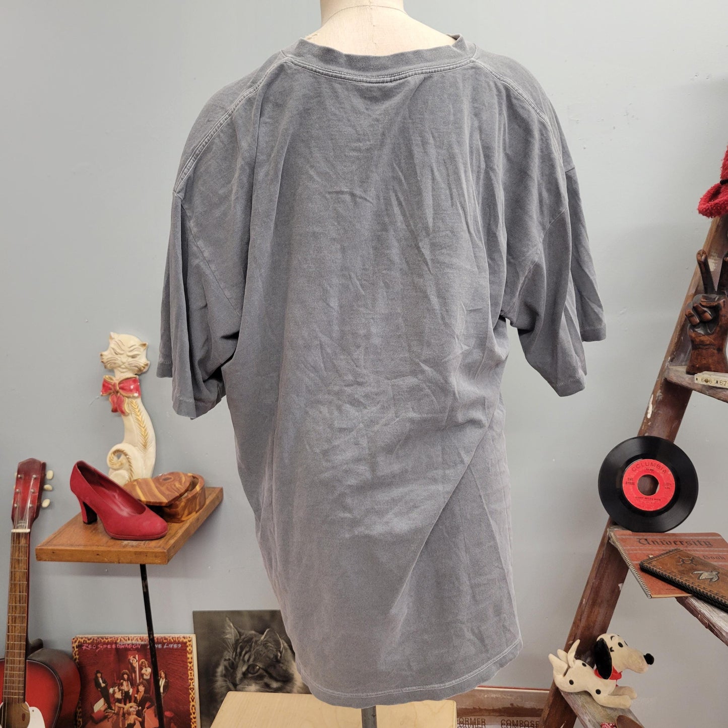 vtg 90s GOTHIC GAURDIANS SHIRT // vintage gargoyles oversized xl soft goods united design usa xl grey all over print graveyard soft thin top