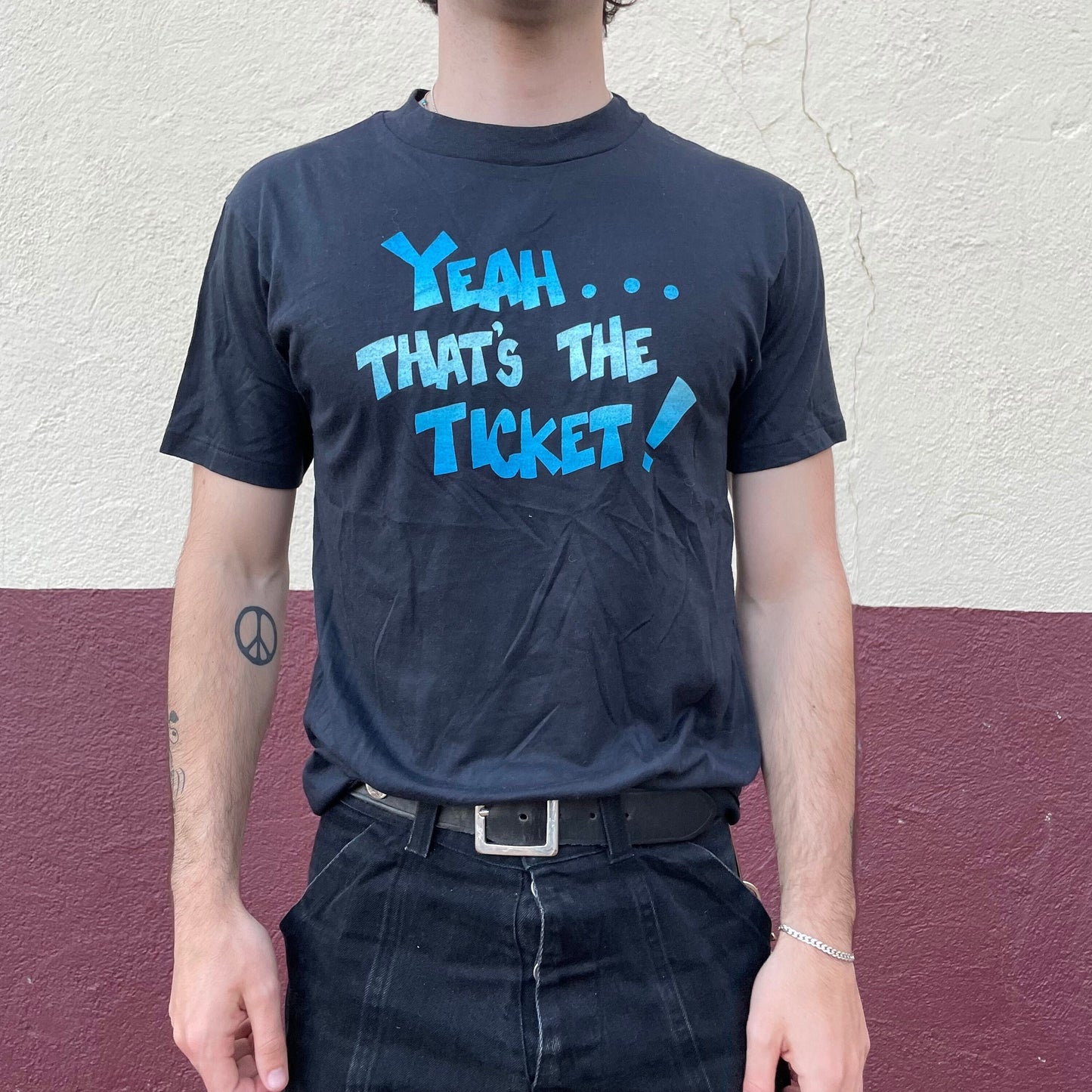 vtg 90s "Yeah..That's the ticket!"  SHIRT // vintage ombre text print black t shirt funny ironic random saying retro humorous hanes medium