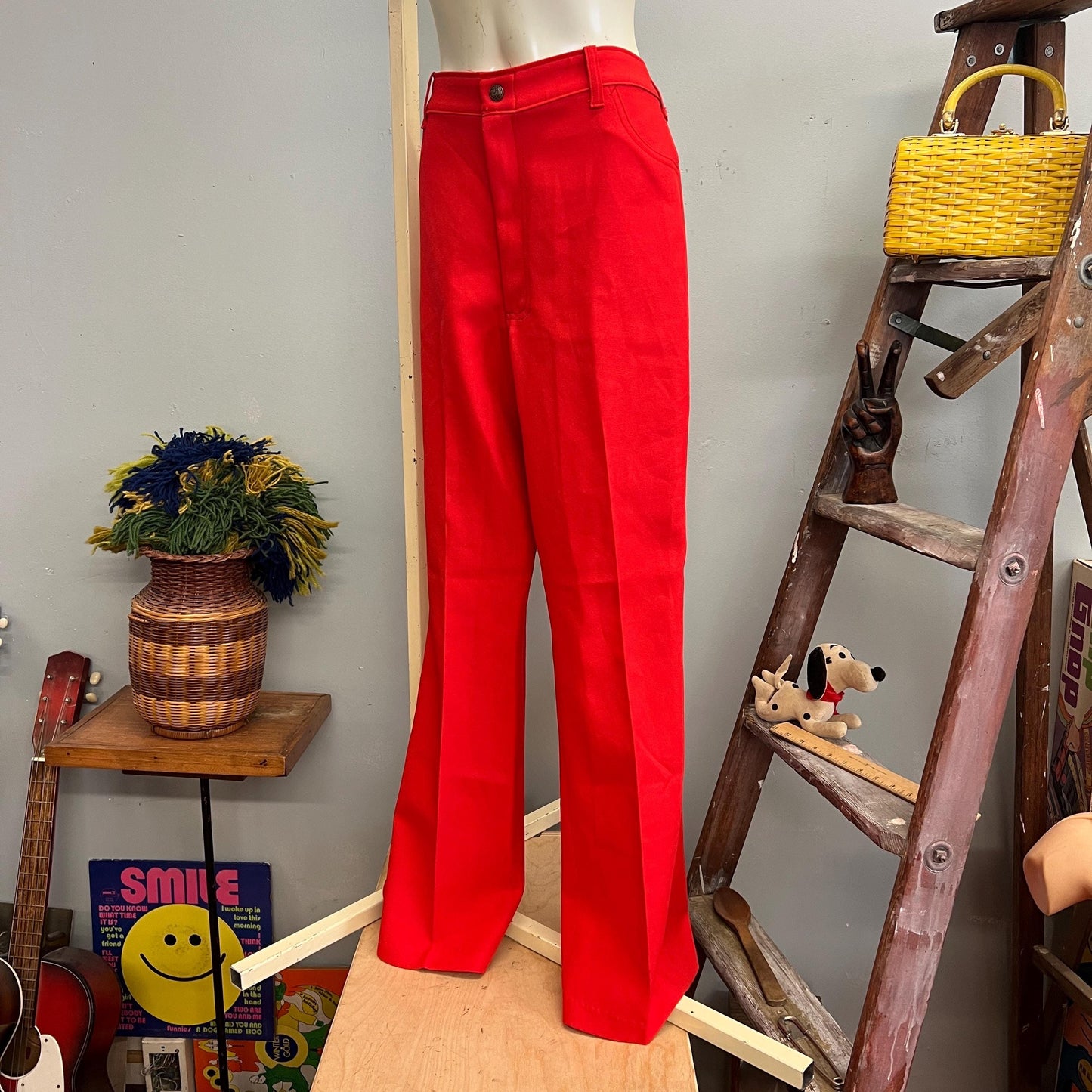 edit vtg 70s RED DRESS PANTS // vintage 29 womens sexy sandy grease style high waisted trousers bare back boot cut straight leg autumn style