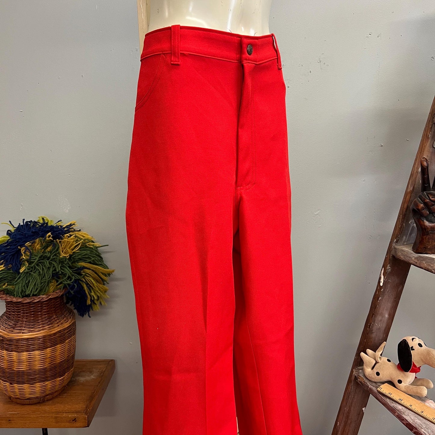 edit vtg 70s RED DRESS PANTS // vintage 29 womens sexy sandy grease style high waisted trousers bare back boot cut straight leg autumn style