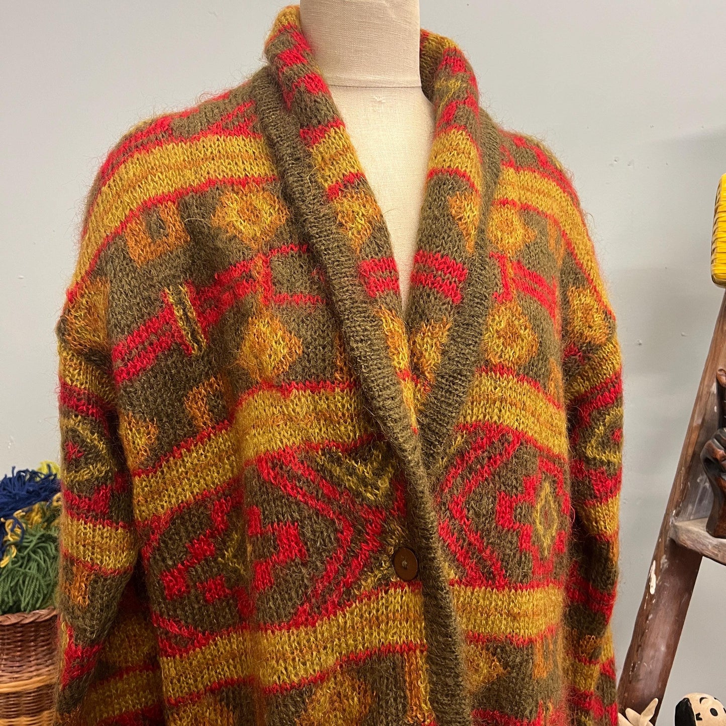 vtg 80s OVERSIZED MOHAIR CARDIGAN // vintage paul alexander medium autumn vibes shaggy fuzzy shawl collar long slouchy warm tones cardigan