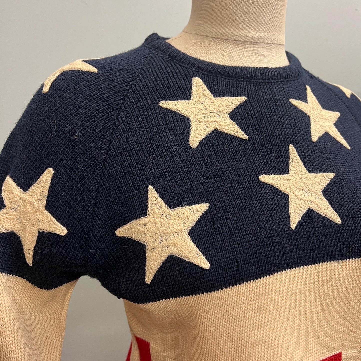 vtg 70s AMERICAN FLAG SWEATER // vintage lido of California small retro vote americana folk pop art bicentennial american woman stars stripe