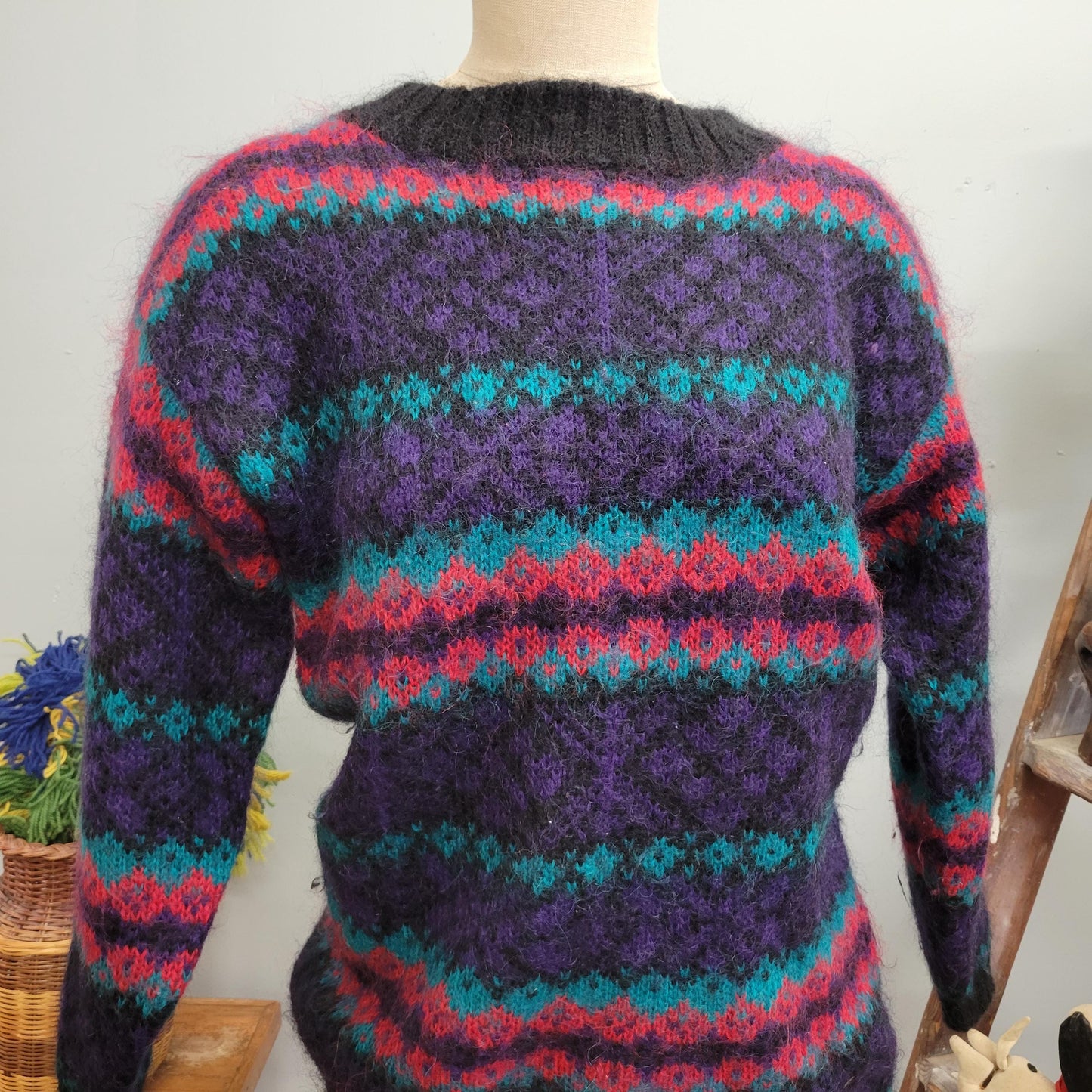 vtg 80s STRIPED MOHAIR SWEATER // vintage christopher & banks small womens shaggy fuzzy abstract ribbed autumn cozy warm stylish fashion top