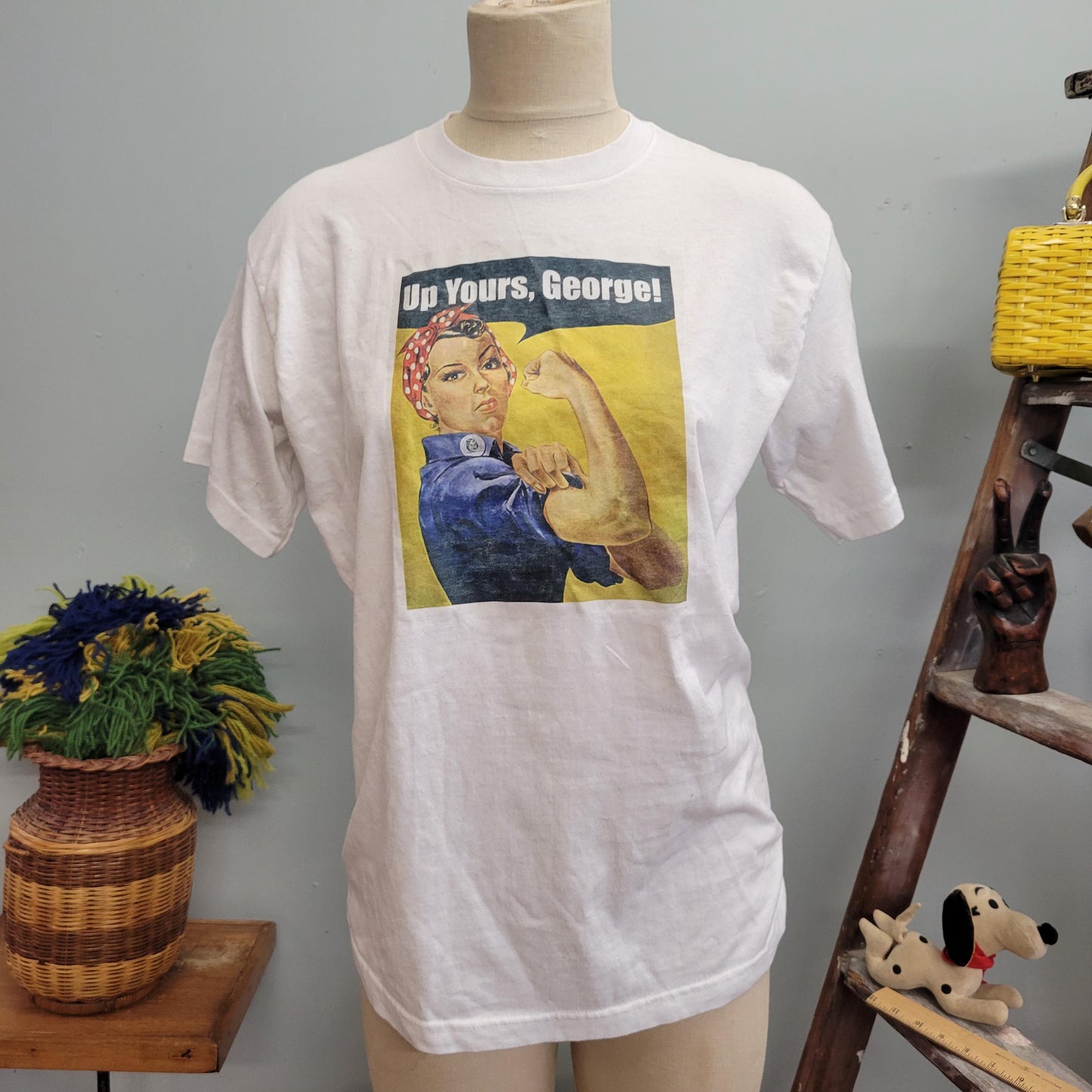 vtg 90s ROSIE RIVETER TSHIRT // vintage fruit of the loom medium "Up Yours, George" women empowerment " we can do it" protest president top