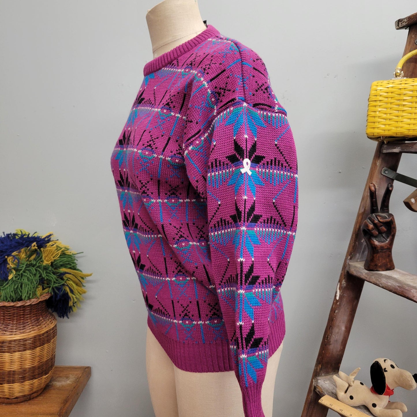 vtg 70s PSYCHEDELIC SNOWFLAKE SWEATER // vintage demetre small womens bright patterned winter ski style retro abstract print pastel autumn