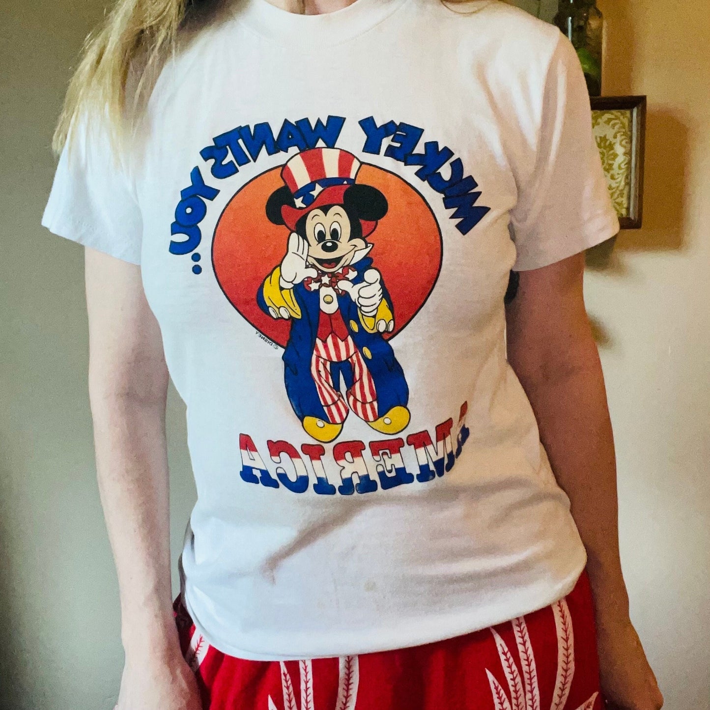 vtg 70s MICKEY WANTS YOU // vintage bicentennial usa uncle sam retro graphic tee stedman soft thin disney nautical t shirt America vote usa
