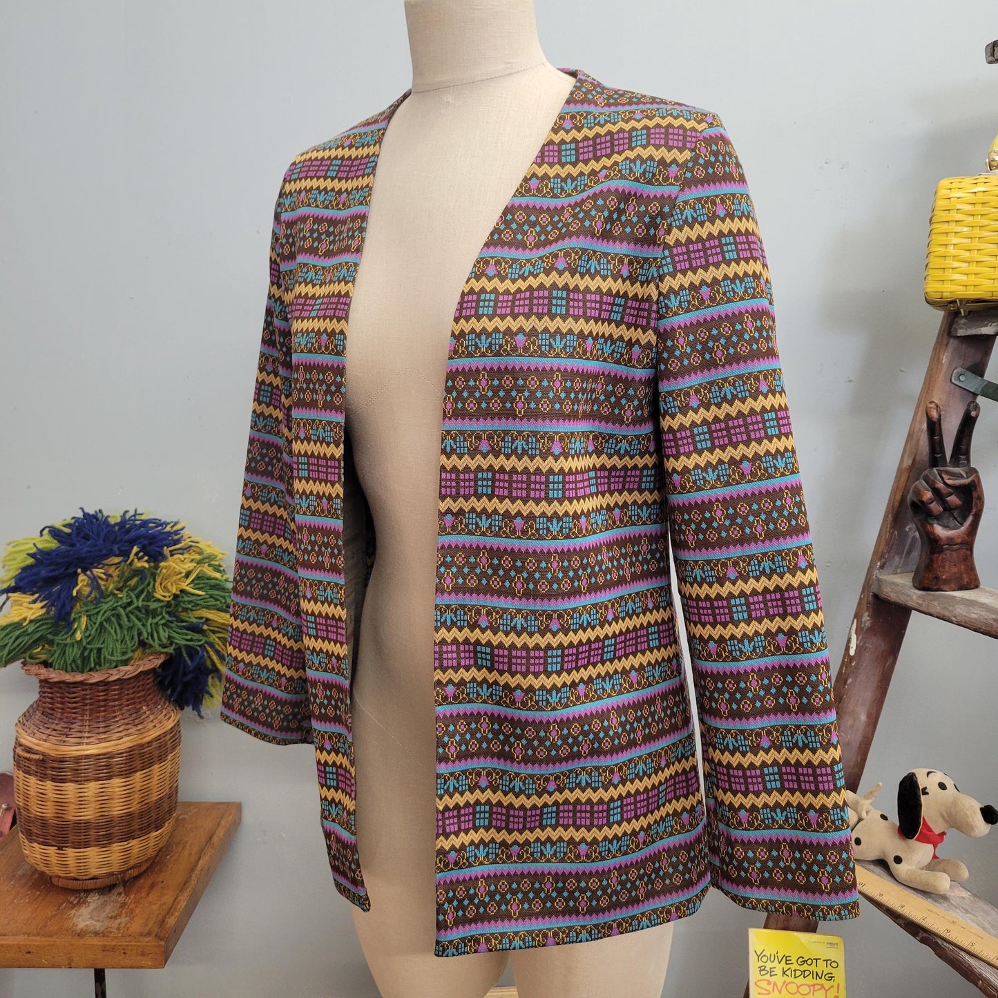 vtg 70s PSYCHEDELIC PATTERN JACKET Blazer / vintage retro zig zag abstract bright striped autumn vibes all over print casual cardigan blazer