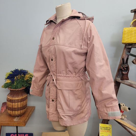 vtg 80s PINK BELTED PARKA // vintage the woolrich woman medium wool plaid lined hooded gorp style pastel autumn neutral minimalist preppy