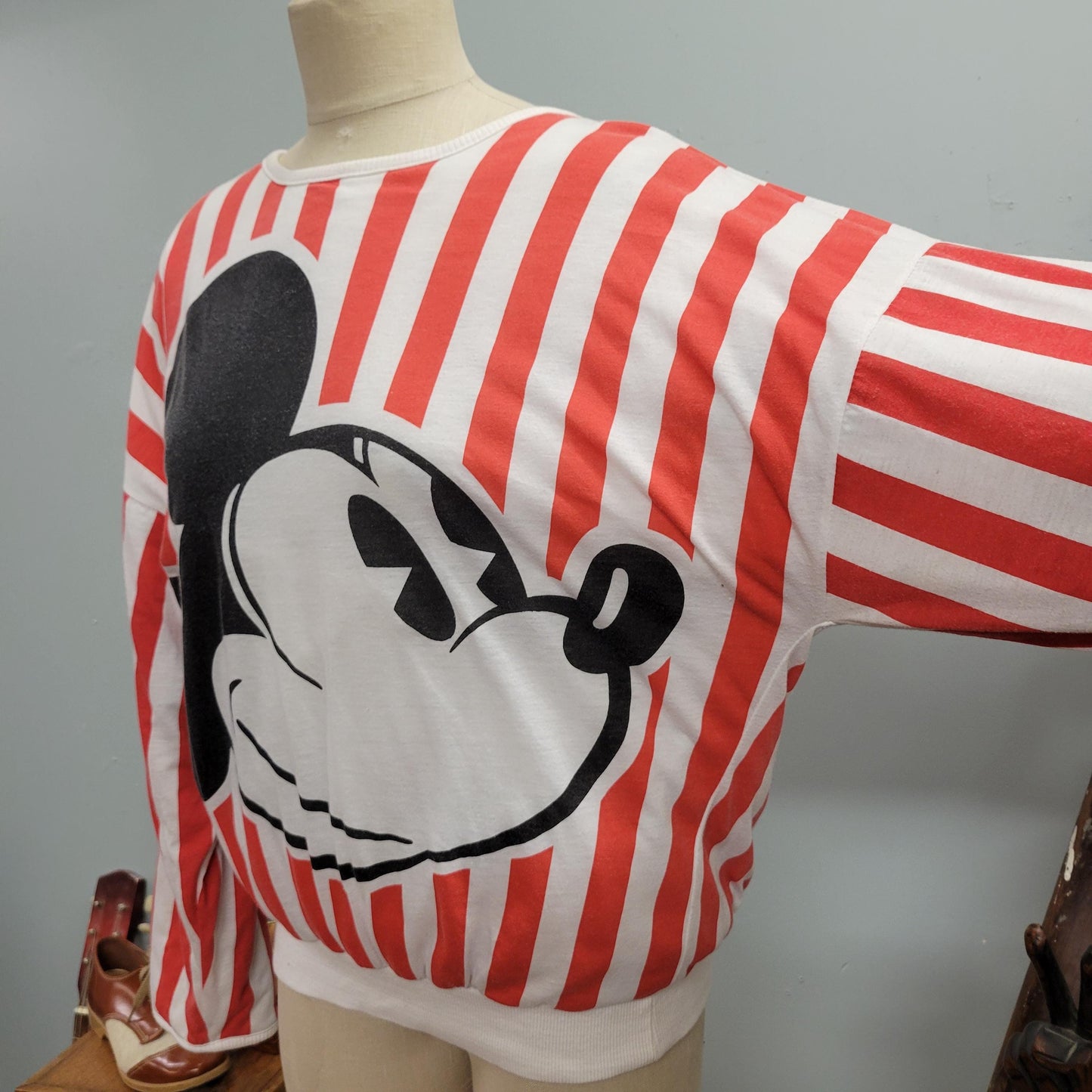 vtg 80s REVERSIBLE MICKEY SWEATSHIRT / vintage mickey mouse disney soft baggy sweatshirt retro striped oversized all over print striped cozy