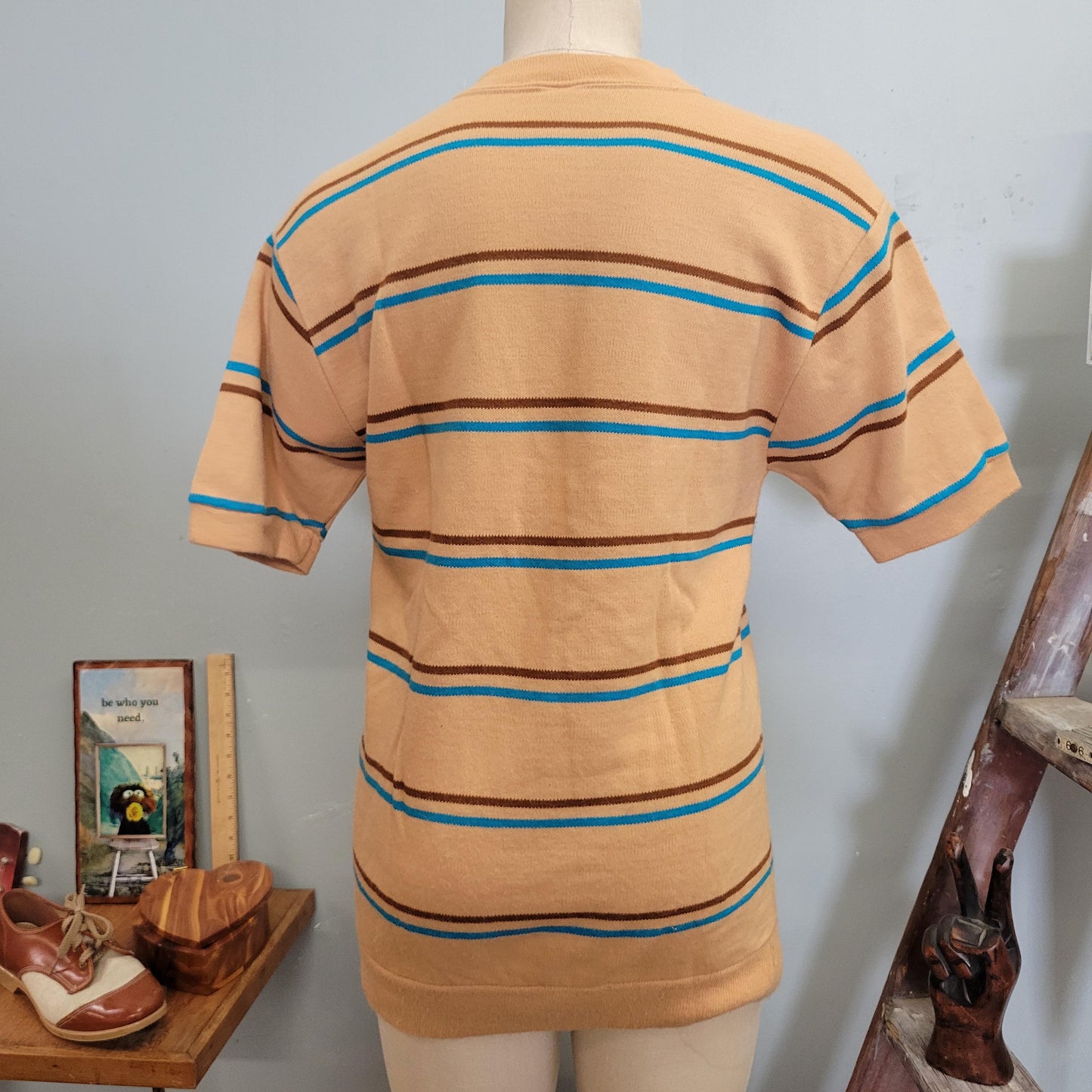 vtg 70s STRIPED SWEATER SHIRT // vintage towncraft penneys jc penney medium mens surf mod acylic neutral tones kurt cobain style autumn top
