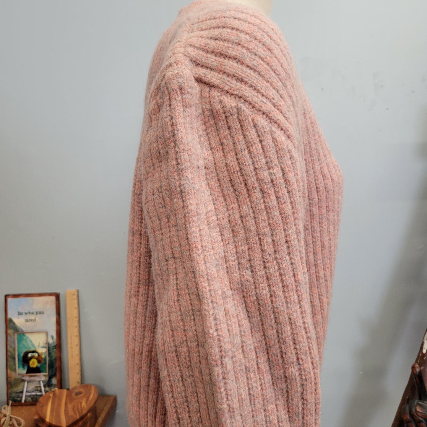 vtg 80s PASTEL MAUVE CARDIGAN // vintage womens large ribbed button up fuzzy thick chunky knit sweater warm cozy autumn winter oversized top