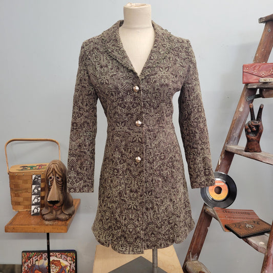 vtg 90s PATTERNED DUSTER JACKET // vintage papillon small womens structured sleek phoebe friends sophisticated casual autumn trench duster