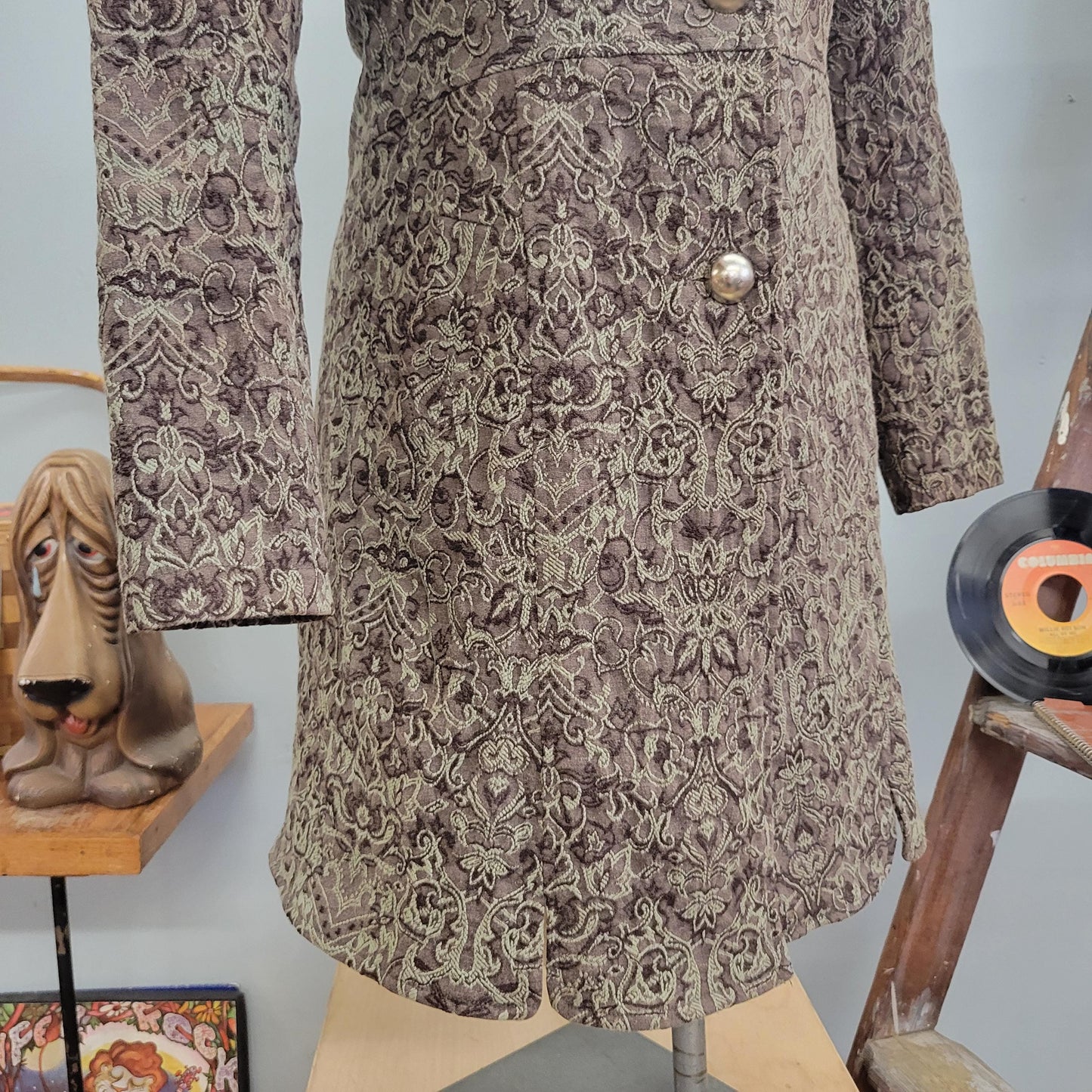 vtg 90s PATTERNED DUSTER JACKET // vintage papillon small womens structured sleek phoebe friends sophisticated casual autumn trench duster