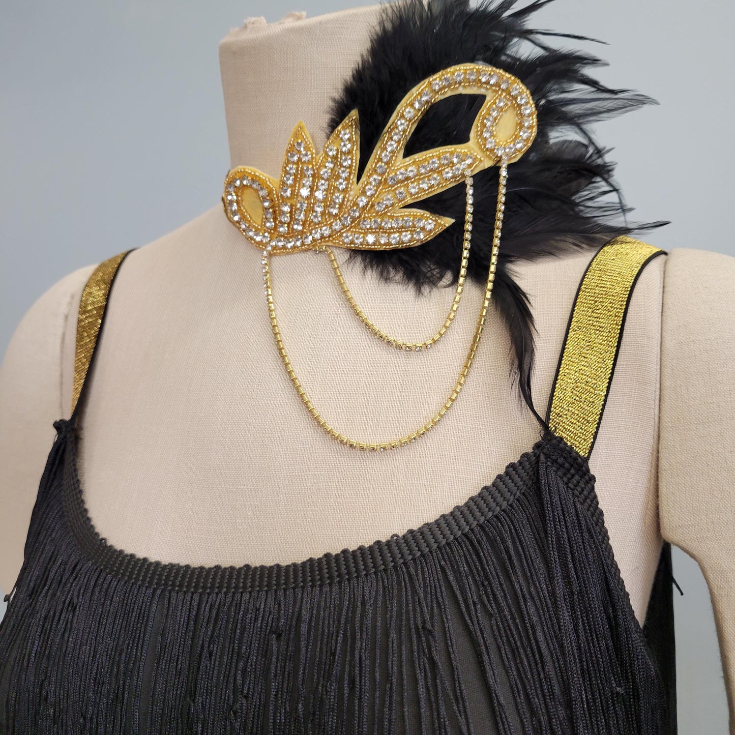 vtg y2k 1920s FLAPPER COSTUME // vintage rorox small halloween black fringe art deco Charleston gatsby dancer headpiece roaring 20s costume