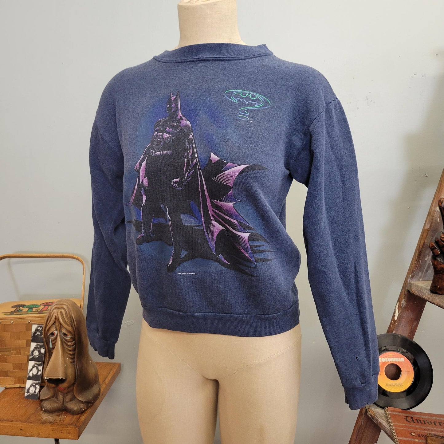 vtg 90s BATMAN FOREVER CREWNECK / vintage sweatshirt dc comics mascot sportswear youth large the riddler val kilmer nicole kidman movie top