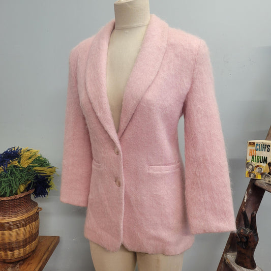 vtg 70s PINK MOHAIR JACKET // vintage nicole summers petite size 4 shaggy blazer fuzzy sweater structured pastel minimalist autumn winter