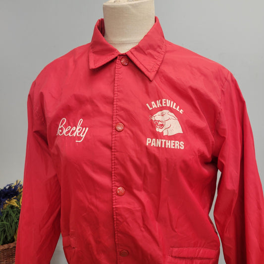vtg 70s LAKEVILLE PANTHERS JACKET // vintage becky sports jacket birdie large varsity sporty autumn fashion lightweight red windbreaker