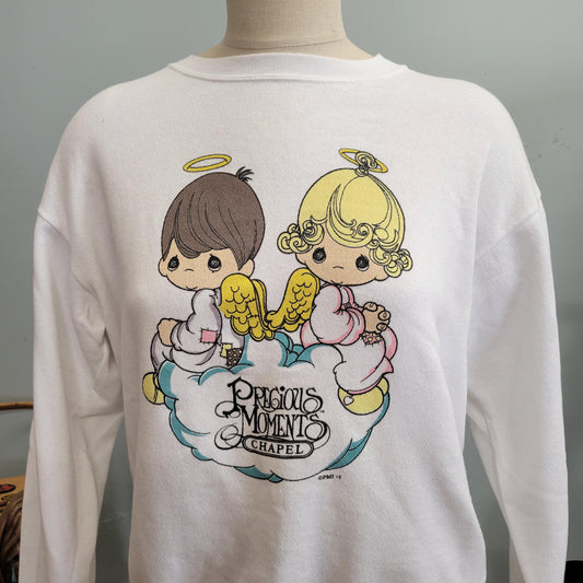vtg 90s PRECIOUS MOMENTS SWEATSHIRT // vintage crewneck delta large womens big eye doll collectible nostalgia grandma core wedding chapel