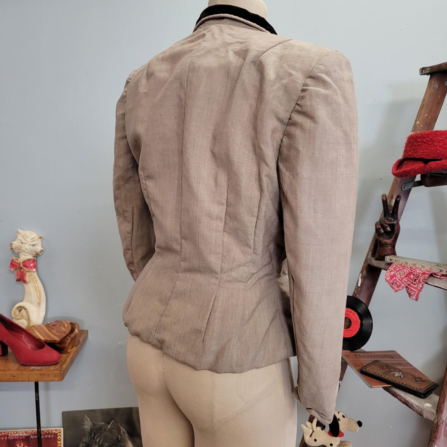 vtg 40s WOOL PEPLUM BLAZER // vintage small kolmer petites womens gabardine button up velvet collar dress top art deco wasp waist 1930s top