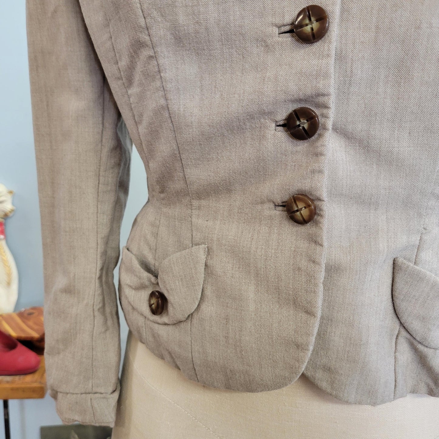 vtg 40s WOOL PEPLUM BLAZER // vintage small kolmer petites womens gabardine button up velvet collar dress top art deco wasp waist 1930s top