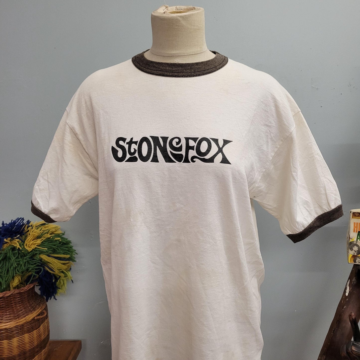 vtg 90s STONEFOX RINGER TSHIRT // vintage soffes choice large messy font oversize unisex retro shirt graphic tee restaurant bar hottie beer