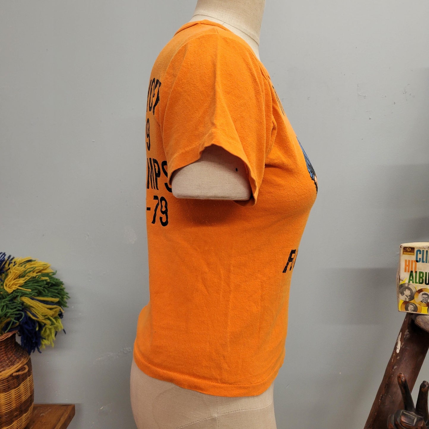 vtg 70s ORCHARD FOOTBALL TSHIRT // vintage russell small playoff cute femme style french cut iron on sports graphic baby tee soft thin top