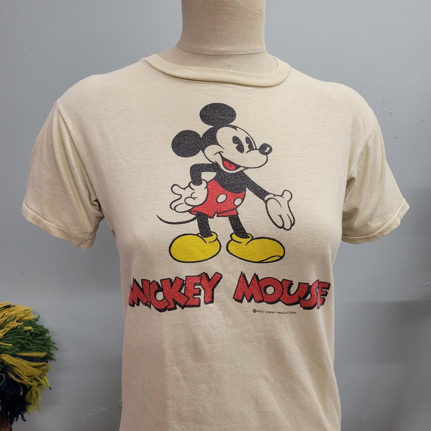 vtg 70s MICKEY MOUSE TSHIRT // vintage walt disney productions medium single stitch double sided retro distressed paper thin souvenir tee