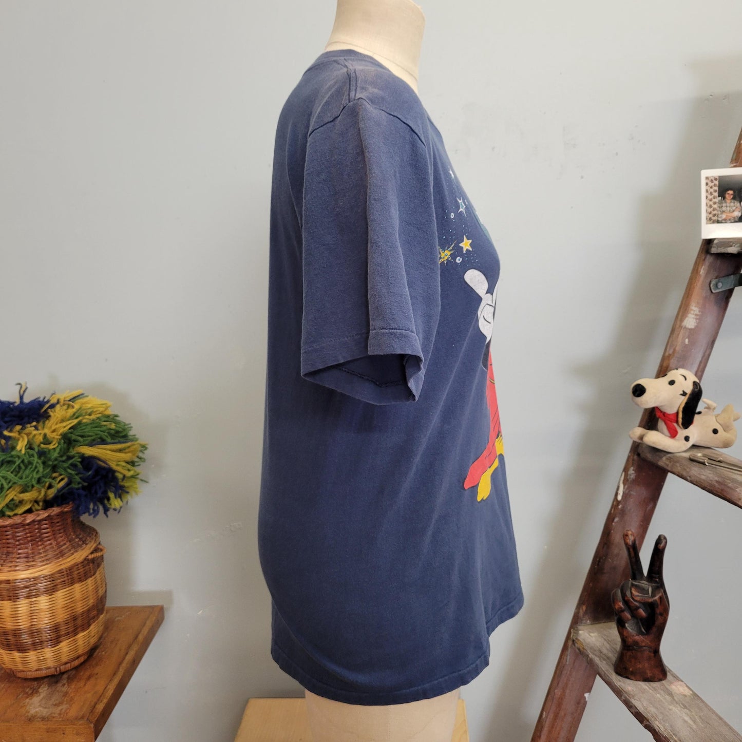 vtg 80s DISNEY FANTASIA SHIRT // vintage mickey mouse disney large unisex wizard magic mickey faded distressed big print stars blue thin tee