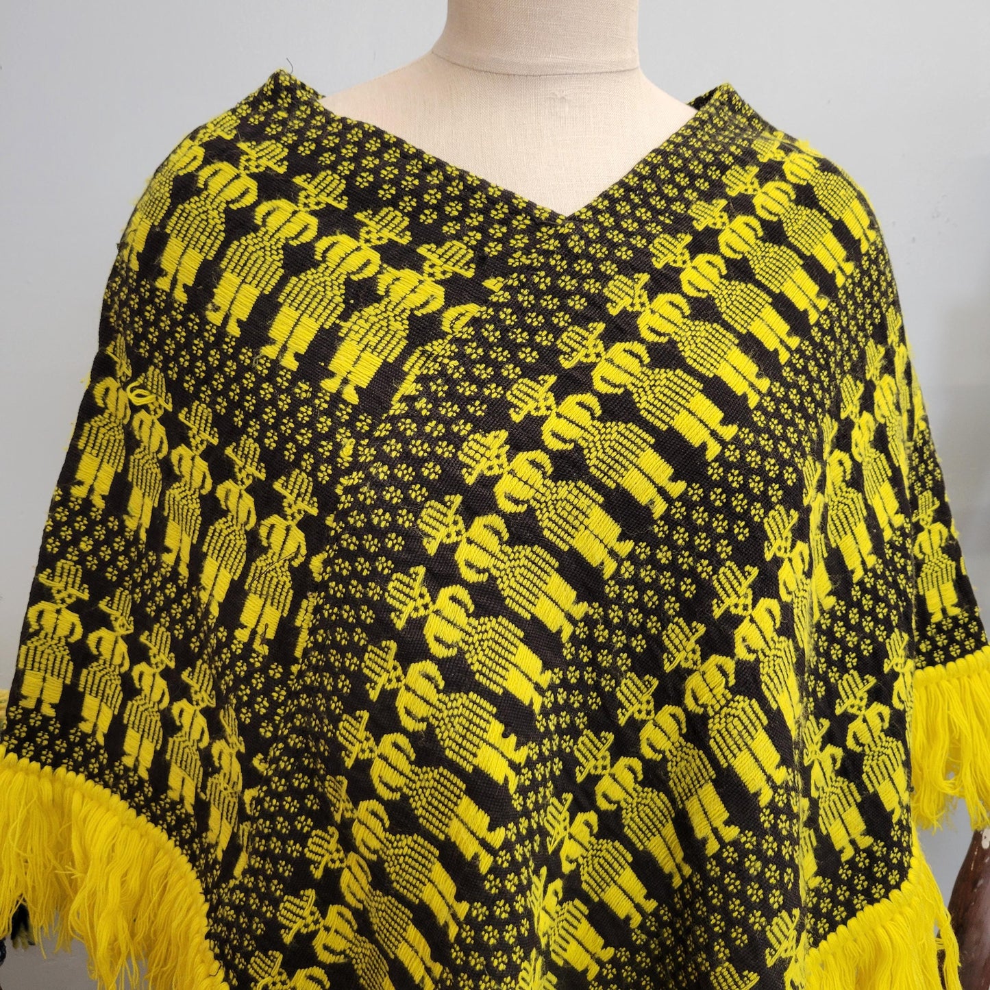 vtg 70s FRINGE PONCHO // vintage bright yellow psychedelic autumn cape hippie retro boho fall fashion bohemian shaggy winter shawl cover up