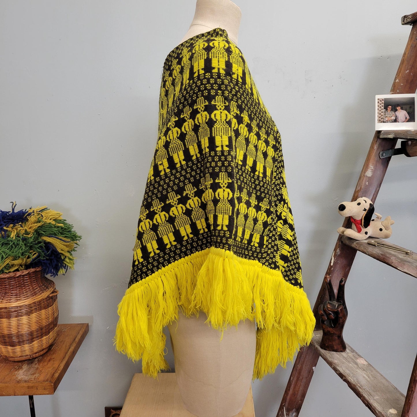 vtg 70s FRINGE PONCHO // vintage bright yellow psychedelic autumn cape hippie retro boho fall fashion bohemian shaggy winter shawl cover up