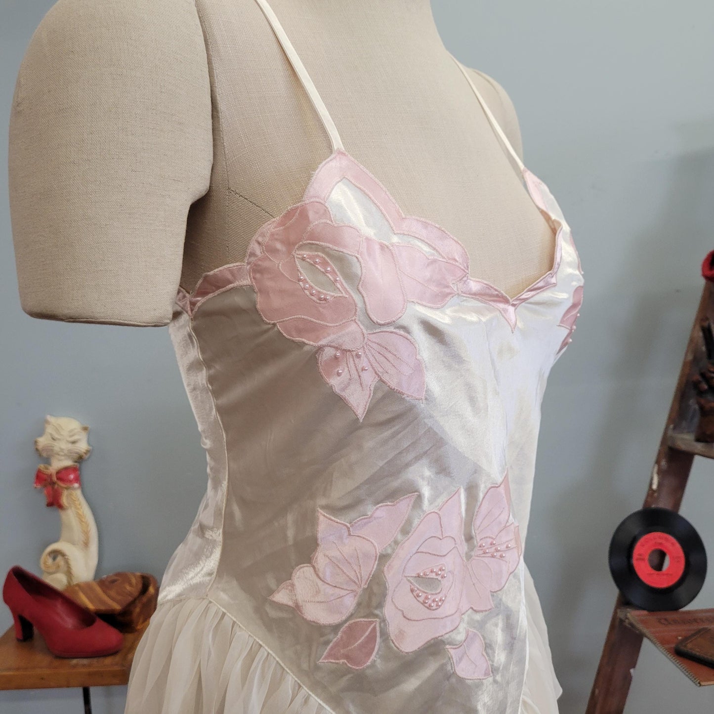 vtg 80s VICTORIAS SECRET LINGERIE // vintage unitard fluttery babydoll nightgown dress large one piece snap crotch leotard pastel fairy sexy