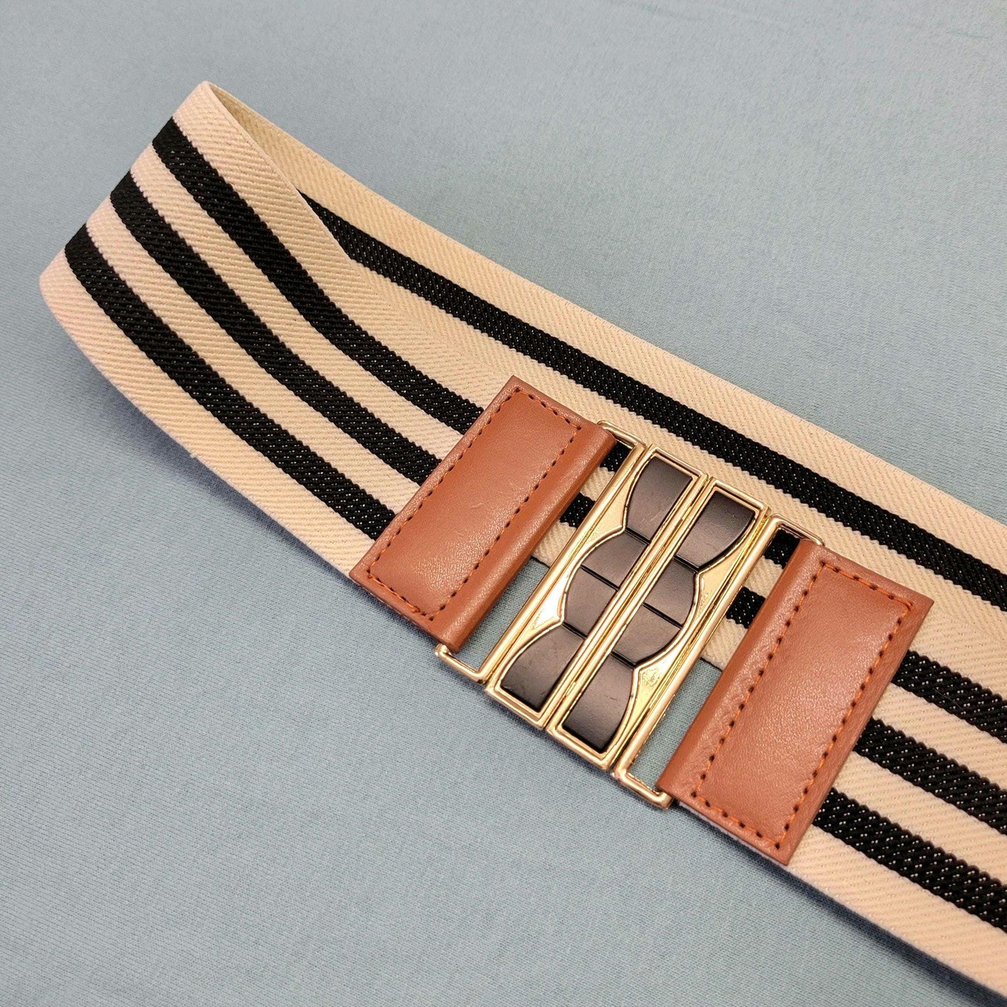 vtg 80s STRIPED BELT // vintage stretchy elastic band art deco adjustable black & white mod retro high waisted autumn fashion accessories