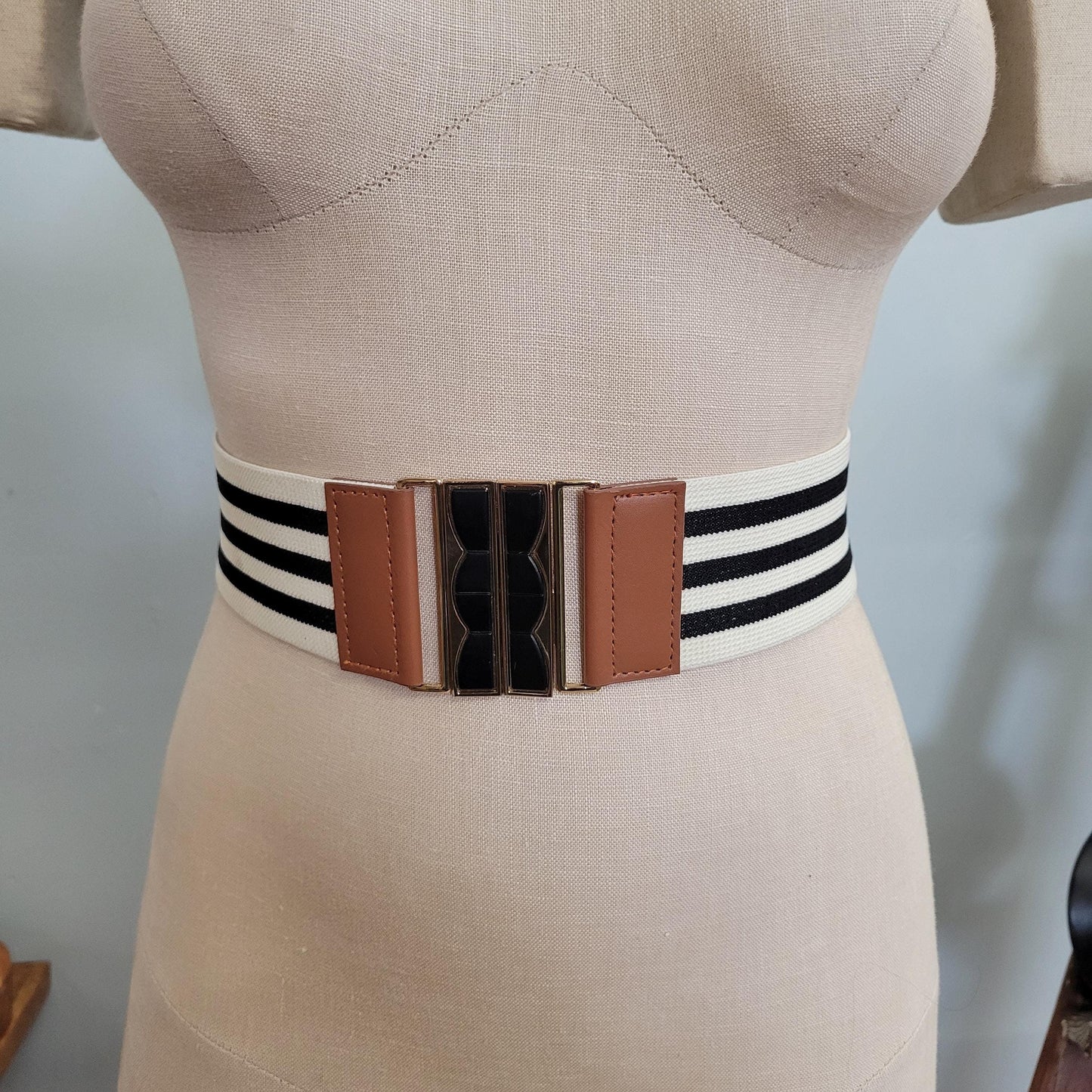 vtg 80s STRIPED BELT // vintage stretchy elastic band art deco adjustable black & white mod retro high waisted autumn fashion accessories