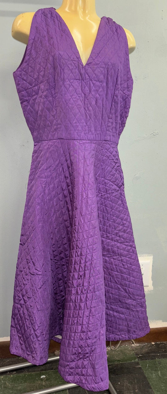 vtg 40s QUILTED PURPLE DRESS // vintage fit n flare dress homemade side zip 50s day dress amethyst jewel tone womens xs autumn winter style