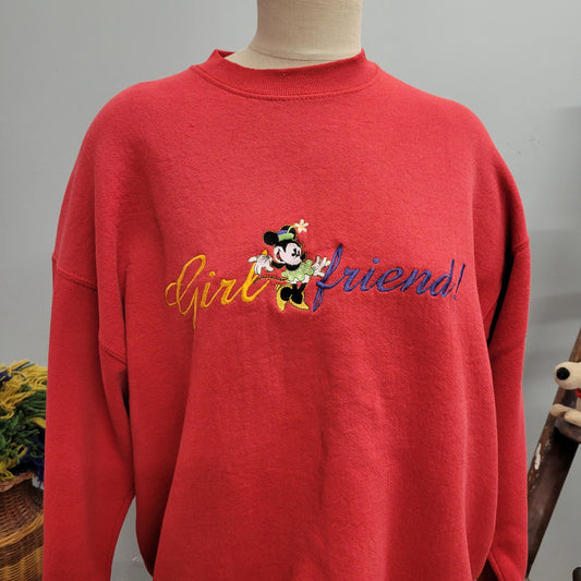 vtg Y2K MINNIE MOUSE SWEATSHIRT // vintage girlfriend disney mickey & co large women’s oversized red festive casual retro embroidered cute