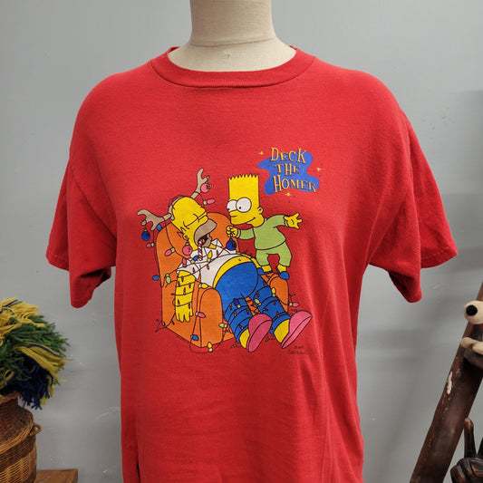 vtg Y2K SIMPSONS CHRISTMAS TSHIRT // vintage matt groenig delta proweight medium unisex Homer Bart Simpson cozy xmas holiday sweater