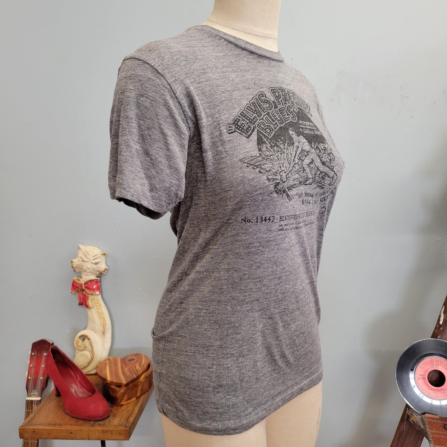 vtg 90s ELVIS PRESLEY TSHIRT // vintage blues paper thin gillian welch dave rawlings soft graphic tee french cut grey soft casual wear style