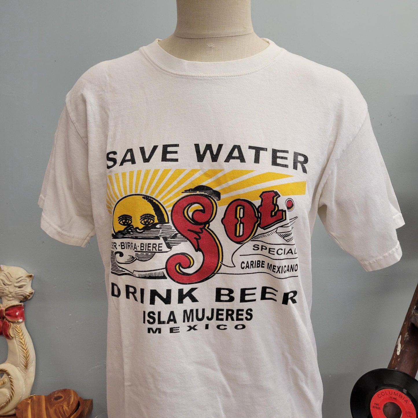 vtg 90s SAVE WATER Drink BEER Shirt  // vintage mexico yazbek medium sol beer cerveza mexican lager beer lover spring break oversized retro