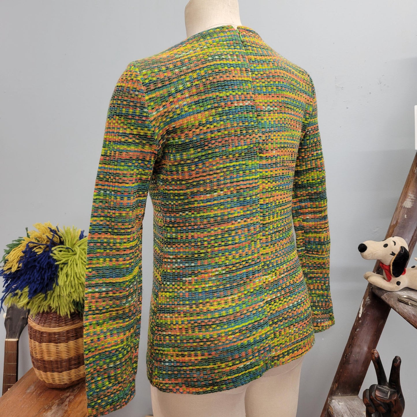 vtg 70s KNIT SWEATER TOP / vintage psychedelic space dye womens medium retro trippy groovy heathered speckled autumn thick knit winter style