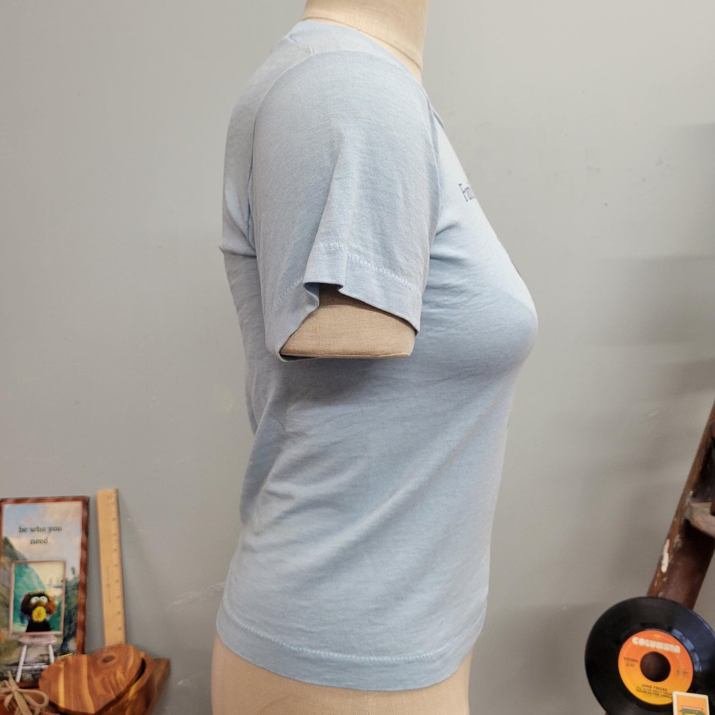 vtg 70s OWL READING TSHIRT // vintage youth large women small "families who read aloud read alot!" inspirational book worm pastel french cut