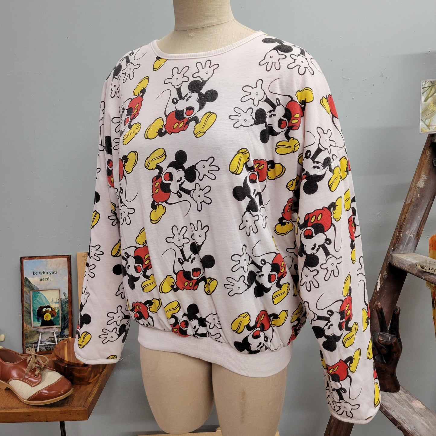 vtg 80s REVERSIBLE MICKEY SWEATSHIRT / vintage mickey mouse disney soft baggy sweatshirt retro striped oversized all over print striped cozy