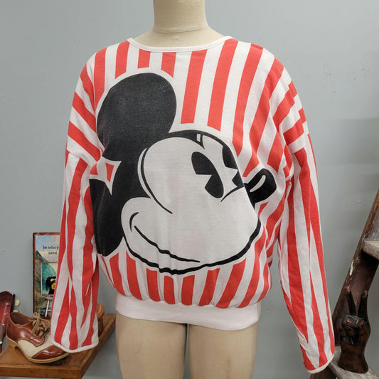 vtg 80s REVERSIBLE MICKEY SWEATSHIRT / vintage mickey mouse disney soft baggy sweatshirt retro striped oversized all over print striped cozy