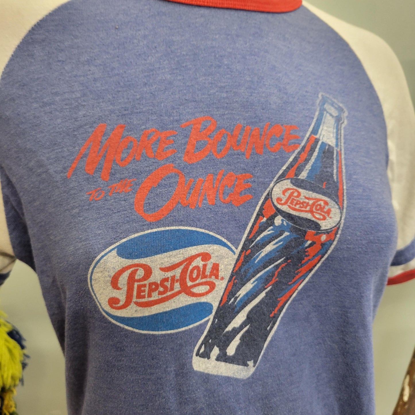 vtg 70s PEPSI COLA RINGER tee // vintage paper thin soft striped retro soda pop “more bounce to the ounce” funny slogan graphic t shirt
