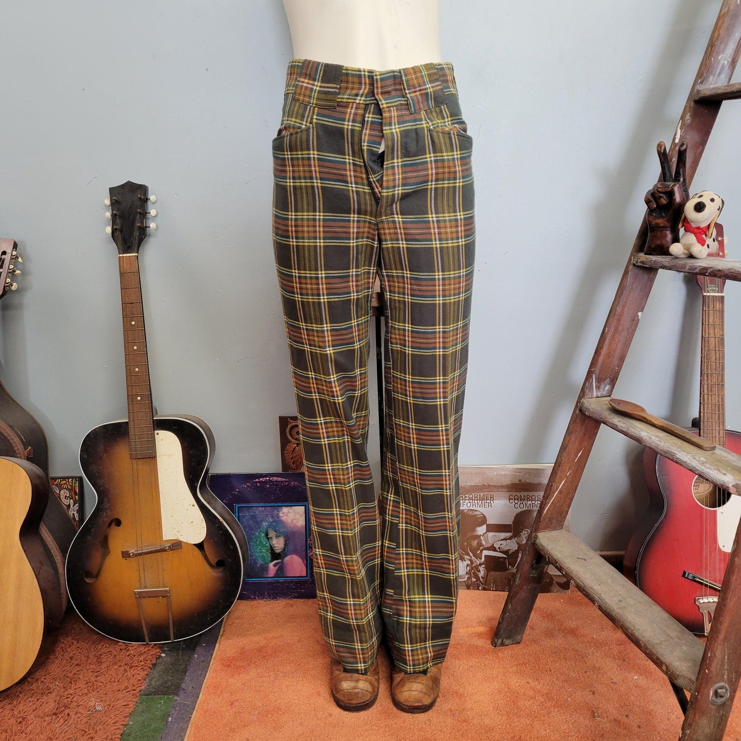 vtg 70s PLAID PANTS // * needs new zipper vintage glen oaks broomsticks mens 30 x 34 retro hippie mod preppy wide leg flares earth tone