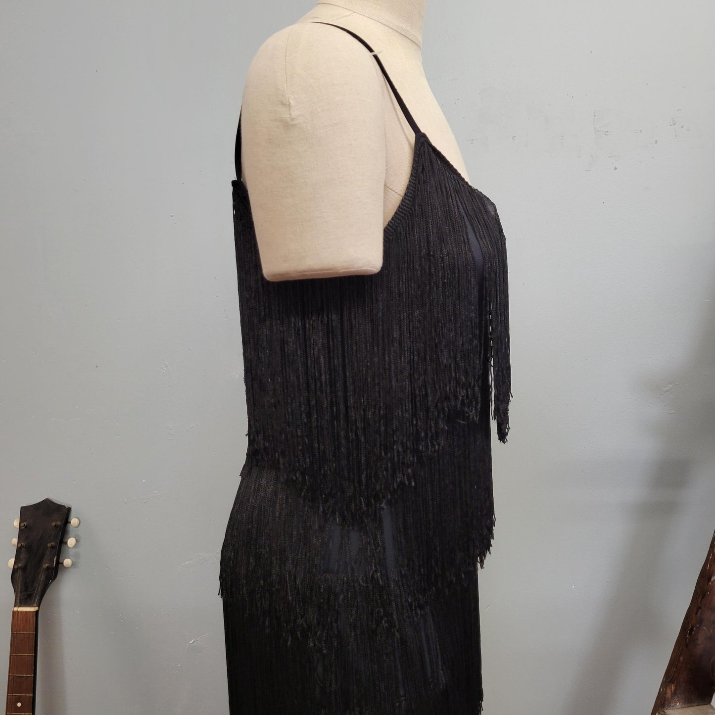 vtg BLACK FRINGE DRESS / vintage flapper style mini hw size 7/8 womens small shimmy black cocktail 1920s style holiday new years party dress