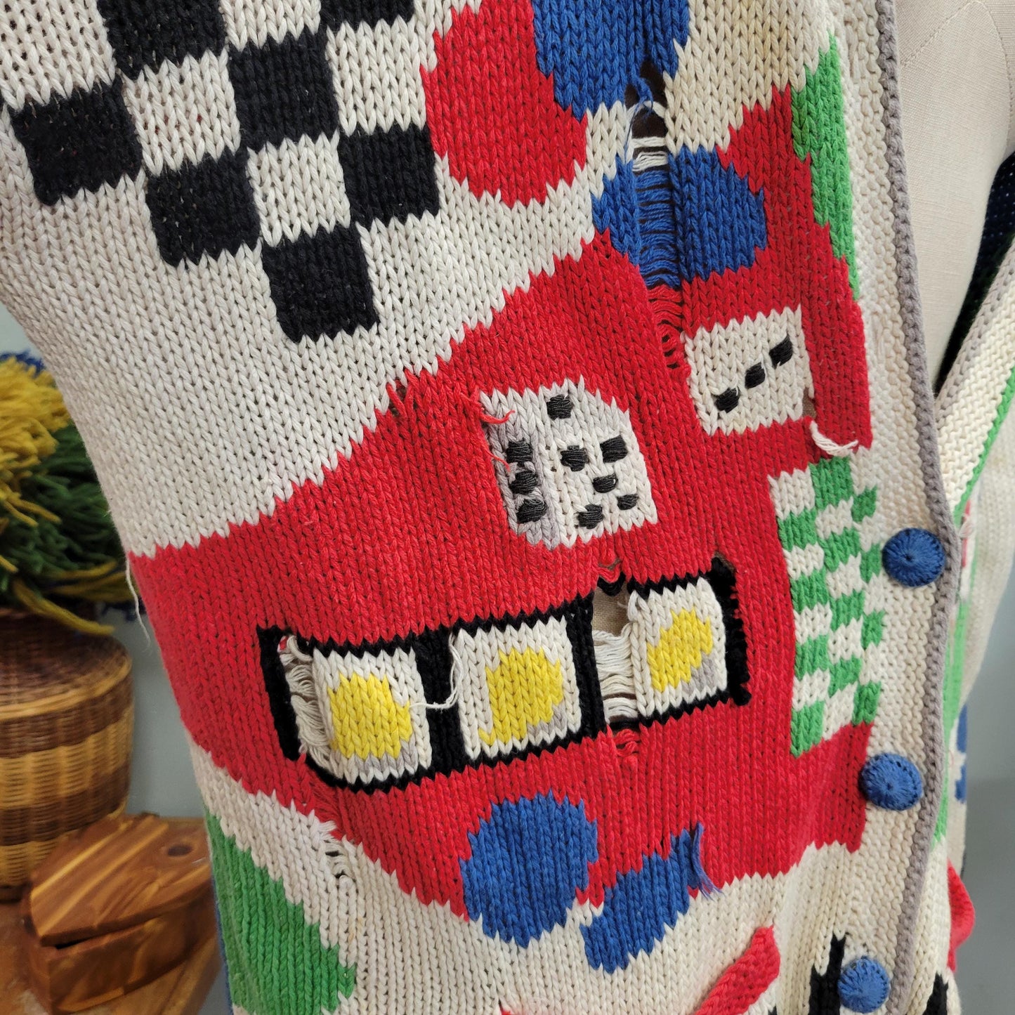 vtg 80s POKER HANDKNIT CARDIGAN // vintage homemade cardigan bay xl vegas casino gambling novelty knit sweater funky oversized playing cards