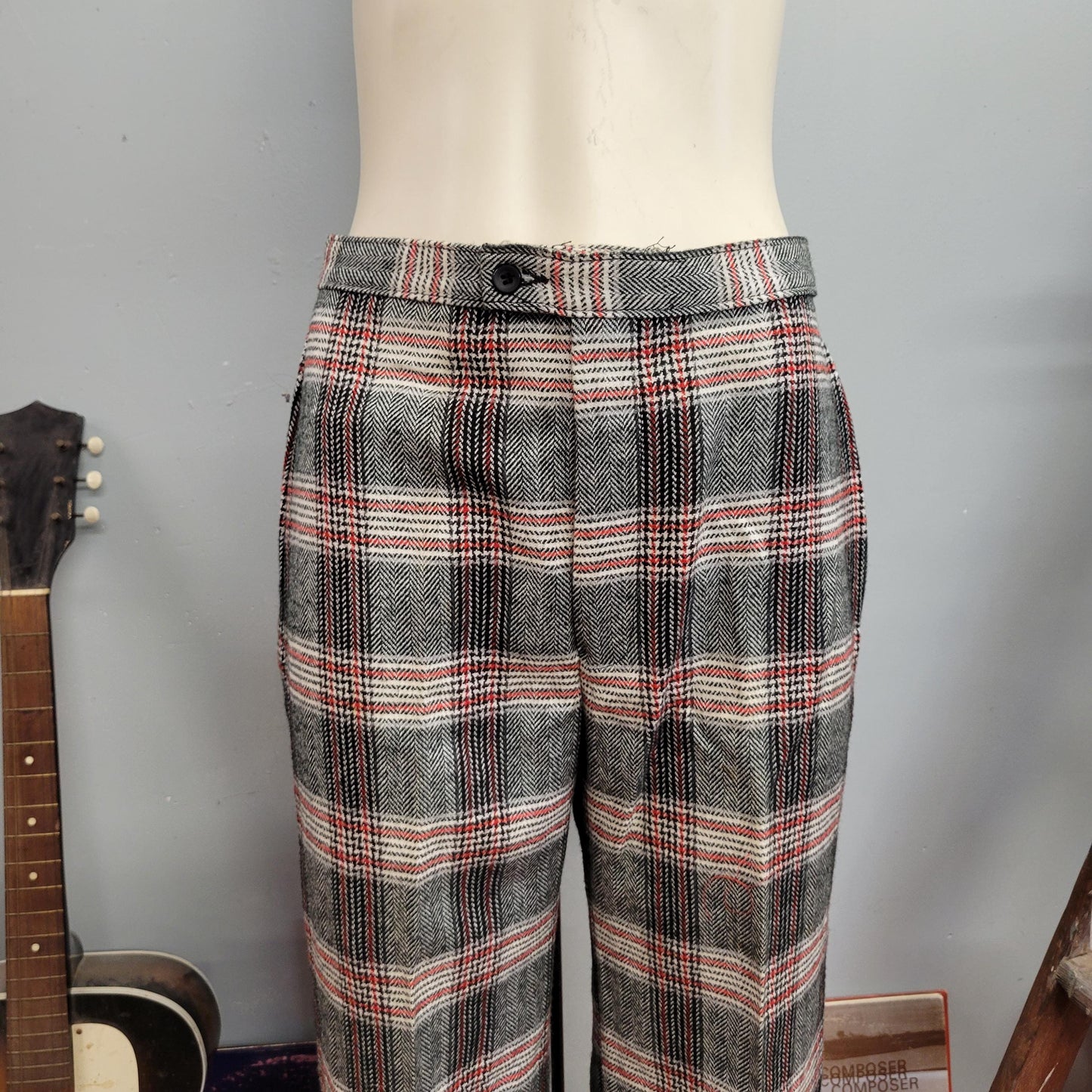 vtg 70s PLAID BELLS / vintage womens 27 monarch wide leg kick flares high waisted retro preppy autumn style winter fashion hippie boho pants