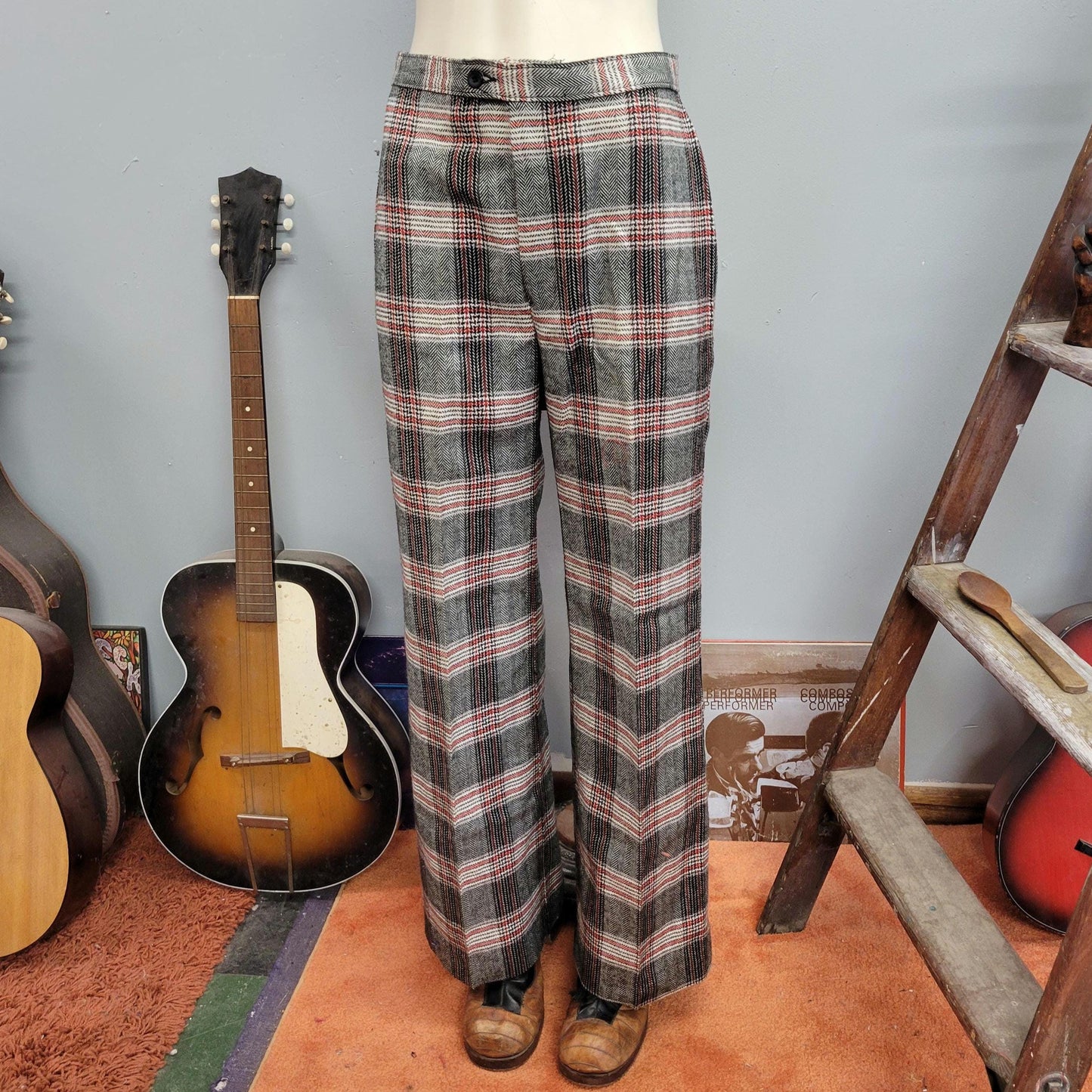 vtg 70s PLAID BELLS / vintage womens 27 monarch wide leg kick flares high waisted retro preppy autumn style winter fashion hippie boho pants