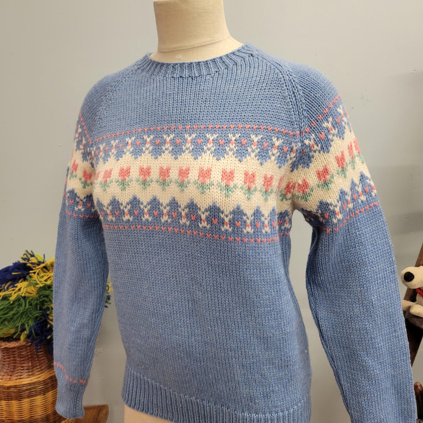 vtg 70s PASTEL BLUE SWEATER // vintage mary knits wool